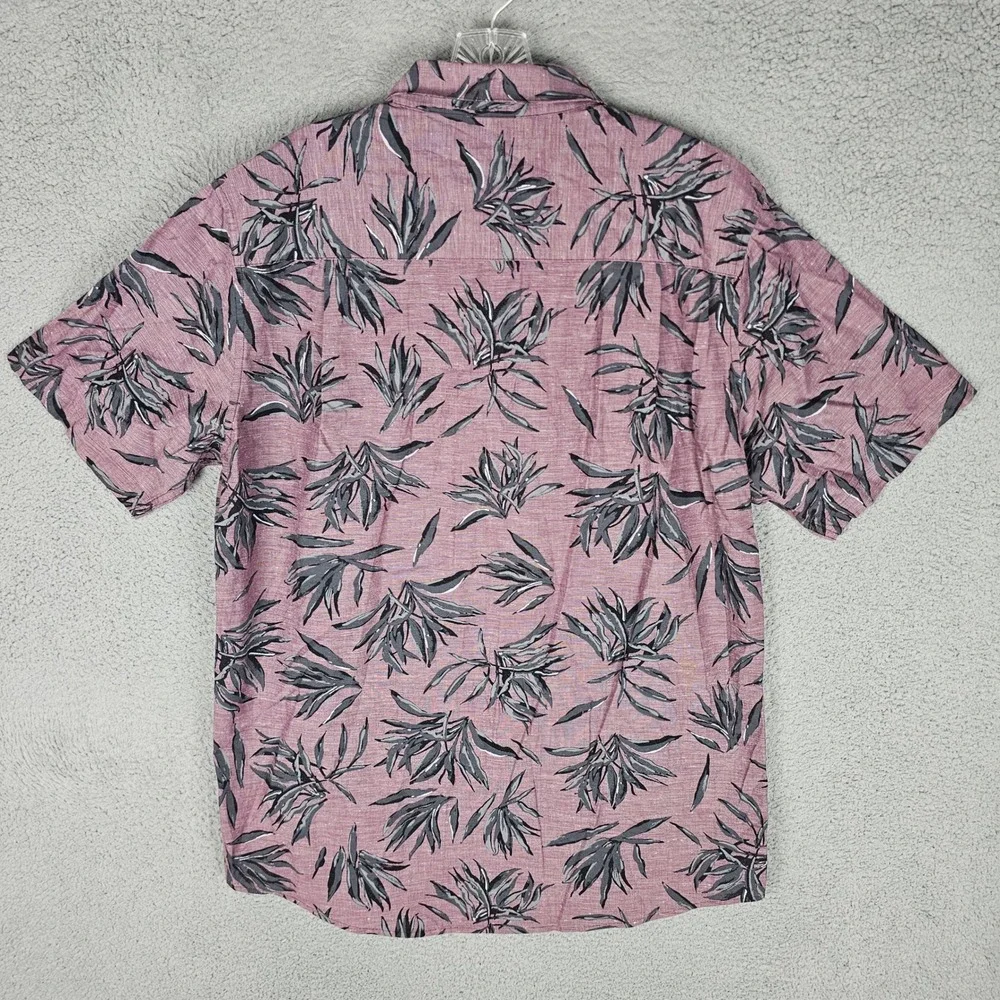Travis Mathew Button Up Men XL Mauve Floral Leaf Print Short Sleeve Shirt